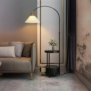Pleated Cone Modern Arched Floor Lamp with Shelves Zawala Image - 5