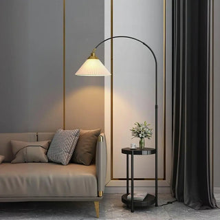 Pleated Cone Modern Arched Floor Lamp with Shelves Zawala Image - 6