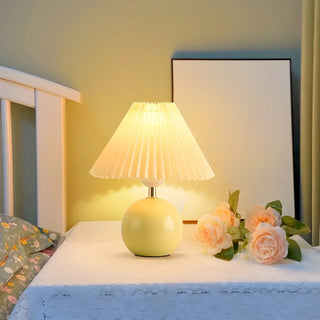 Modern Pleated Cone Shade White Ball Ceramic Table Lamp Zawala Image - 1