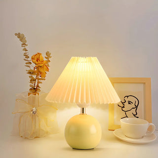 Modern Pleated Cone Shade White Ball Ceramic Table Lamp Zawala Image - 2