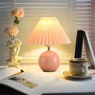 Modern Pleated Cone Shade White Ball Ceramic Table Lamp Zawala Image - 3
