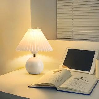 Modern Pleated Cone Shade White Ball Ceramic Table Lamp Zawala Image - 4