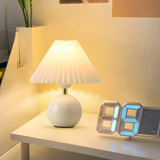 Modern Pleated Cone Shade White Ball Ceramic Table Lamp Zawala Image - 5