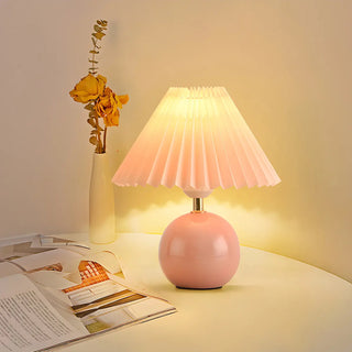 Modern Pleated Cone Shade White Ball Ceramic Table Lamp Zawala Image - 6