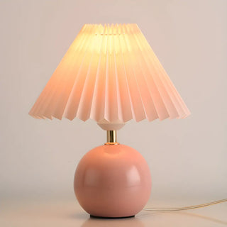 Modern Pleated Cone Shade White Ball Ceramic Table Lamp Zawala Image - 9
