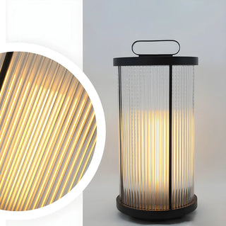 Black Modern Cylindrical Glass Outdoor Decor Table Lamp Image - 10