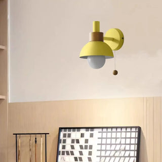 Modern Yellow Dome Study Wall Sconce with Pull Chain Zawala Image - 1