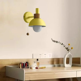 Modern Yellow Dome Study Wall Sconce with Pull Chain Zawala Image - 2