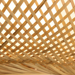Contemporary Woven Bamboo Wood Color Drum Pendant Light Image - 8