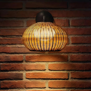 ZOWALA - Modern Rattan Dome Black Wall Light Image - 2