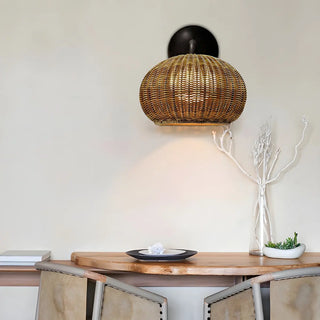 ZOWALA - Modern Rattan Dome Black Wall Light Image - 4