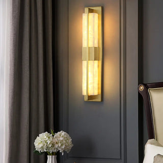 Modern Frosted Glass Gold Long Vertical Wall Sconce Zawala Image - 1