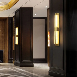 Modern Frosted Glass Gold Long Vertical Wall Sconce Zawala Image - 18