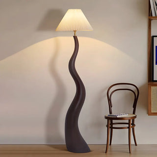 Resin Modern White Pleated Curved Tree Floor Lamp Zawala Image - 1