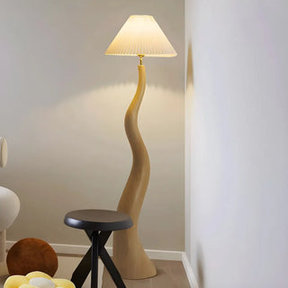 Resin Modern White Pleated Curved Tree Floor Lamp Zawala Image - 3