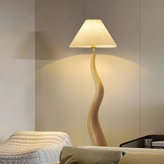 Resin Modern White Pleated Curved Tree Floor Lamp Zawala Image - 4
