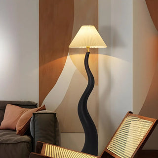 Resin Modern White Pleated Curved Tree Floor Lamp Zawala Image - 5