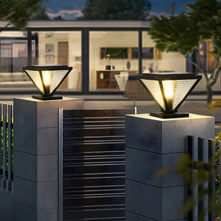 Modern Geometric Metal Pyramid Outdoor Black Post Light Zawala Image - 1