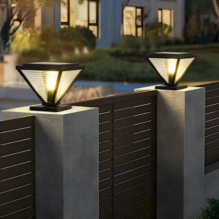 Modern Geometric Metal Pyramid Outdoor Black Post Light Zawala Image - 12
