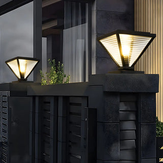 Modern Geometric Metal Pyramid Outdoor Black Post Light Zawala Image - 13