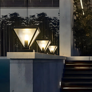 Modern Geometric Metal Pyramid Outdoor Black Post Light Zawala Image - 14