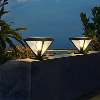 Modern Geometric Metal Pyramid Outdoor Black Post Light Zawala Image - 15