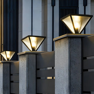 Modern Geometric Metal Pyramid Outdoor Black Post Light Zawala Image - 16