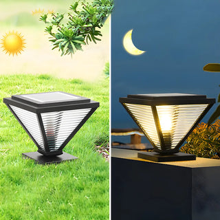 Modern Geometric Metal Pyramid Outdoor Black Post Light Zawala Image - 2