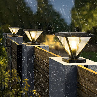 Modern Geometric Metal Pyramid Outdoor Black Post Light Zawala Image - 3
