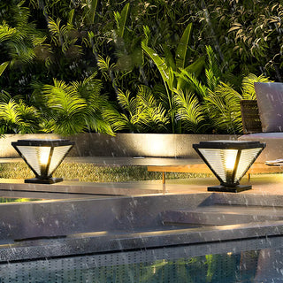 Modern Geometric Metal Pyramid Outdoor Black Post Light Zawala Image - 5