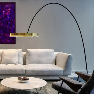 Elegant Circular LED Ring and Arched Floor Lamp Zawala Image - 2