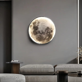 Realistic Grey Metal Moon LED Wall Sconce Light Zawala Image - 2