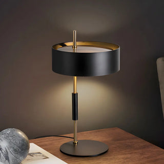Bedroom Stylish Black Cylinder Metal Shade Table Lamp Zawala Image - 4