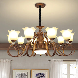 ZOWALA - Flower Glass Curve Arm Rust Living Room Chandelier Image - 1