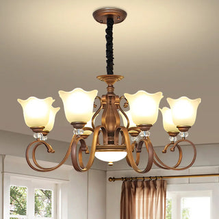 ZOWALA - Flower Glass Curve Arm Rust Living Room Chandelier Image - 2