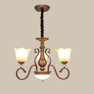 ZOWALA - Flower Glass Curve Arm Rust Living Room Chandelier Image - 3