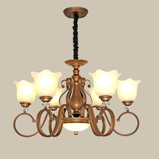 ZOWALA - Flower Glass Curve Arm Rust Living Room Chandelier Image - 4