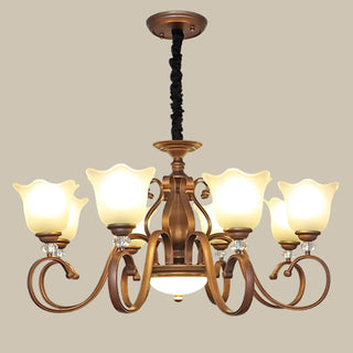 ZOWALA - Flower Glass Curve Arm Rust Living Room Chandelier Image - 5