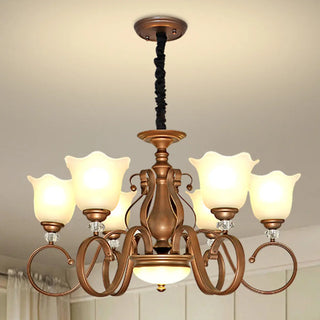 ZOWALA - Flower Glass Curve Arm Rust Living Room Chandelier Image - 6
