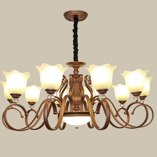 ZOWALA - Flower Glass Curve Arm Rust Living Room Chandelier Image - 7