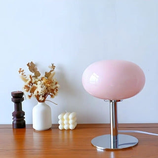 Modern White Oval Glass Shade Metal Base Table Lamp Zawala Image - 1
