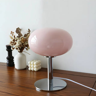 Modern White Oval Glass Shade Metal Base Table Lamp Zawala Image - 2