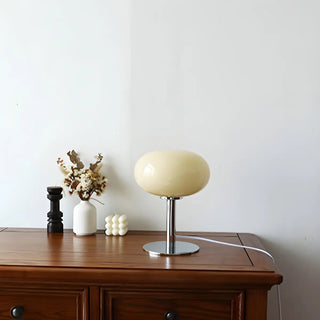 Modern White Oval Glass Shade Metal Base Table Lamp Zawala Image - 3