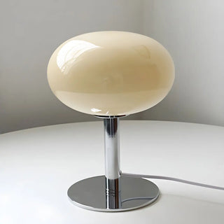 Modern White Oval Glass Shade Metal Base Table Lamp Zawala Image - 4