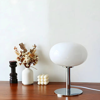 Modern White Oval Glass Shade Metal Base Table Lamp Zawala Image - 5