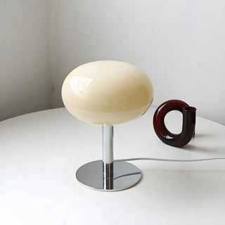 Modern White Oval Glass Shade Metal Base Table Lamp Zawala Image - 6