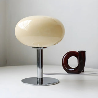 Modern White Oval Glass Shade Metal Base Table Lamp Zawala Image - 7