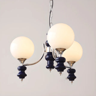ZOWALA - Nordic Ball White Glass Living Room Blue 3-Light Chandelier Image - 10
