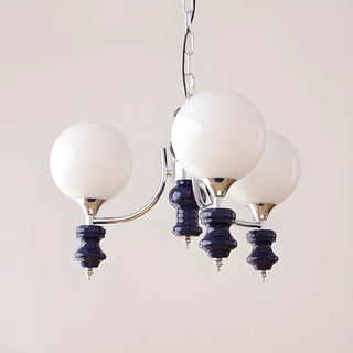 ZOWALA - Nordic Ball White Glass Living Room Blue 3-Light Chandelier Image - 11