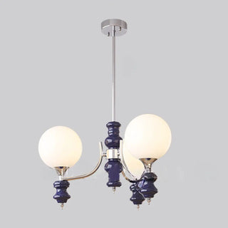 ZOWALA - Nordic Ball White Glass Living Room Blue 3-Light Chandelier Image - 17